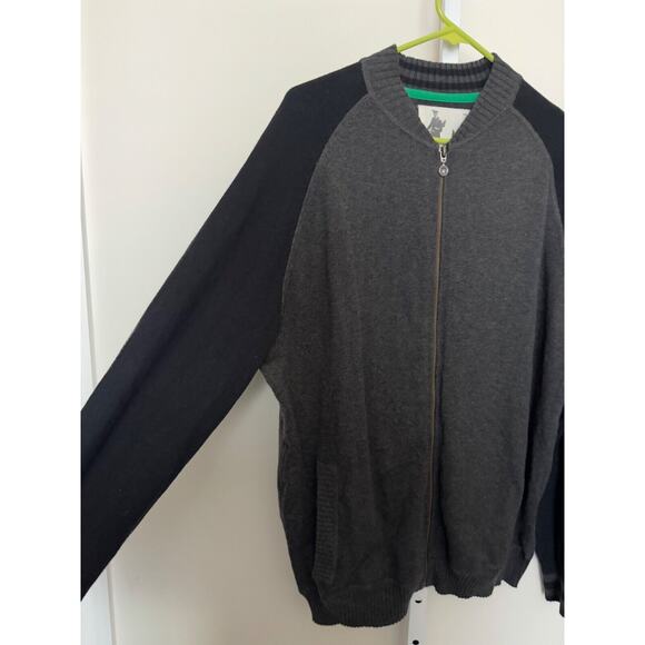 LinkSoul Golf Full Zip Sweater Mens L Dark Gray and Black Raglan Style Cotton - Picture 5 of 7